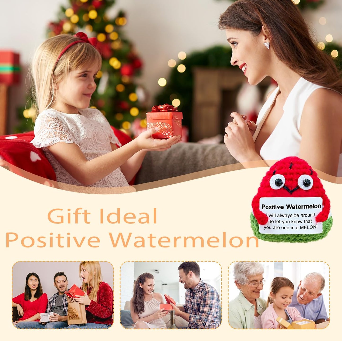 Crochet Emotional Support Watermelon-Handmade Mental Health Gifts for Friends,Family-Uplifting Gifts for Grandpa,Grandma Mom,Dad,Teens