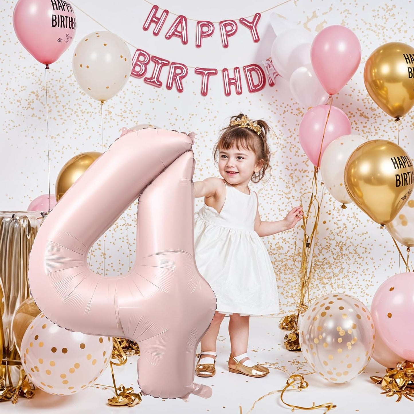 40 Inch Pastel Pink Number Balloon 4, Large Self Inflating Retro Dusty Pink Foil 4 Number Balloons 0-9, Digital 4 Helium Balloons Set for Girls 4th Birthday Boho Women Anniversary Party Decorations