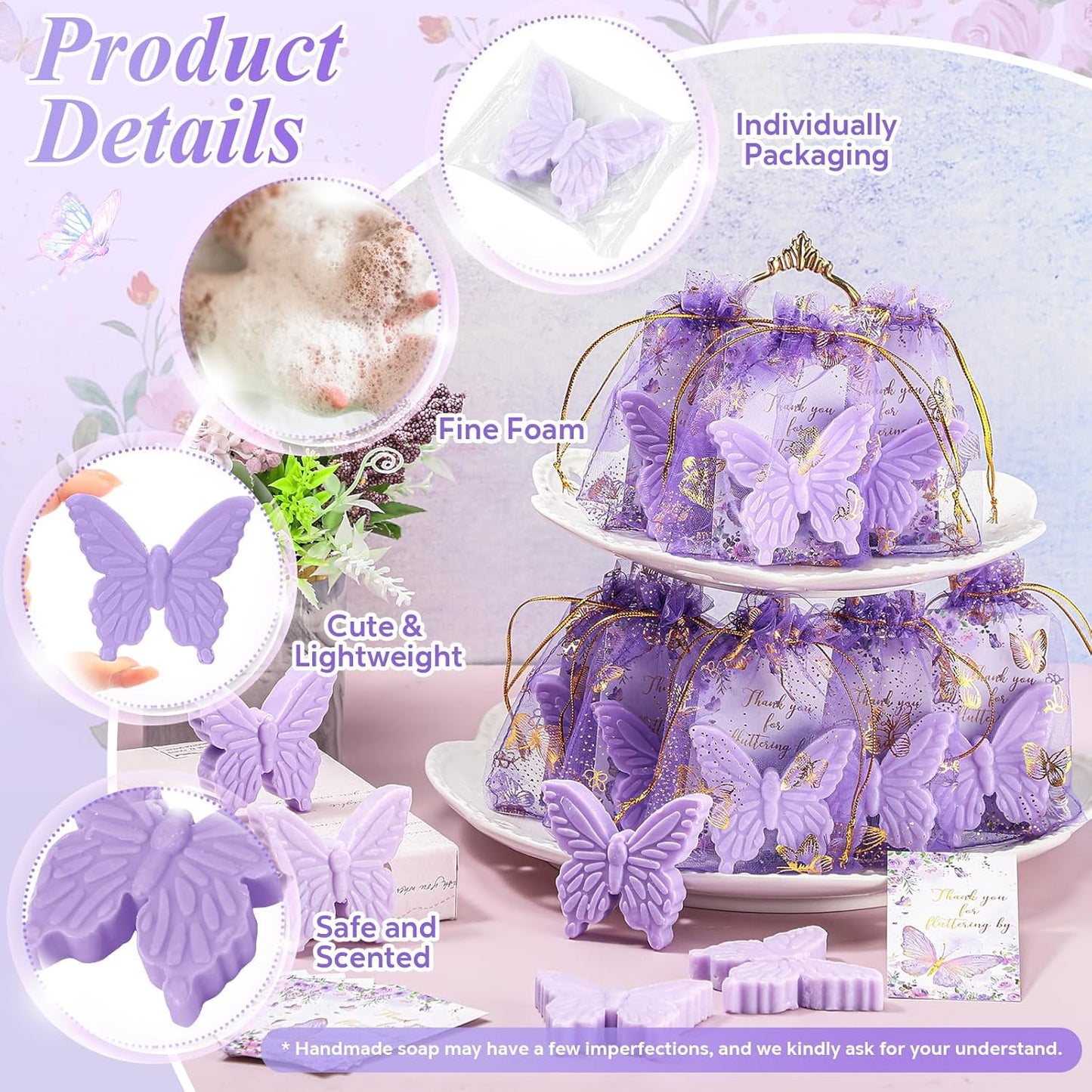 Dunzy 30 Sets Butterfly Theme Baby Shower Favors for Guests Butterfly Soap Favors with Thanks You Cards Gift Bags Gender Reveal Baptism Party Decorations Wedding Bridal Souvenirs (Purple,Light Purple)