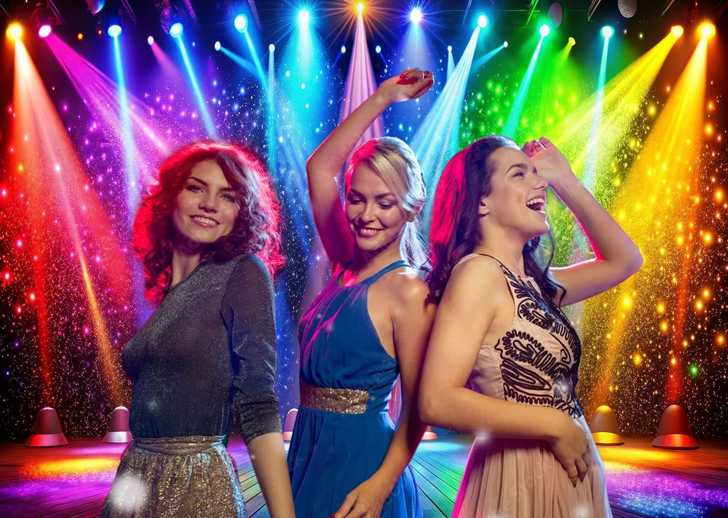 LTLYH 7x5ft Fabric Disco Rainbow Stage 70s 80s 90s Backdrop Vintage Lights Photography Background Rock Music Club Neon Glow Party Decorations Photo Banner 312