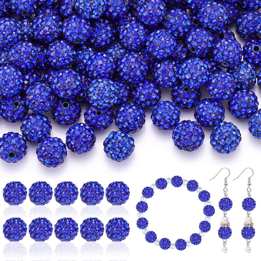 200pcs 10mm Rhinestone Beads for Jewelry Making, Dark Blue Shiny Round Disco Ball Beads Bulk, Sparkle Crystal Clay Christmas for Bracelet Baseball Necklace Earring Crafting and DIY
