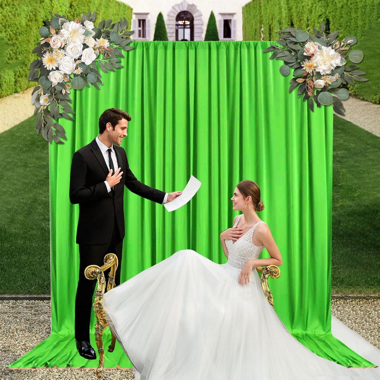 10ft x 10ft Emerald Green Backdrop Curtains for Parties, Fabric Satin Background Curtain with Rod Pockets for Weddings, Birthday, Baby Shower, Photography, Graduation Party Backdrop Drapes, 2 Panels