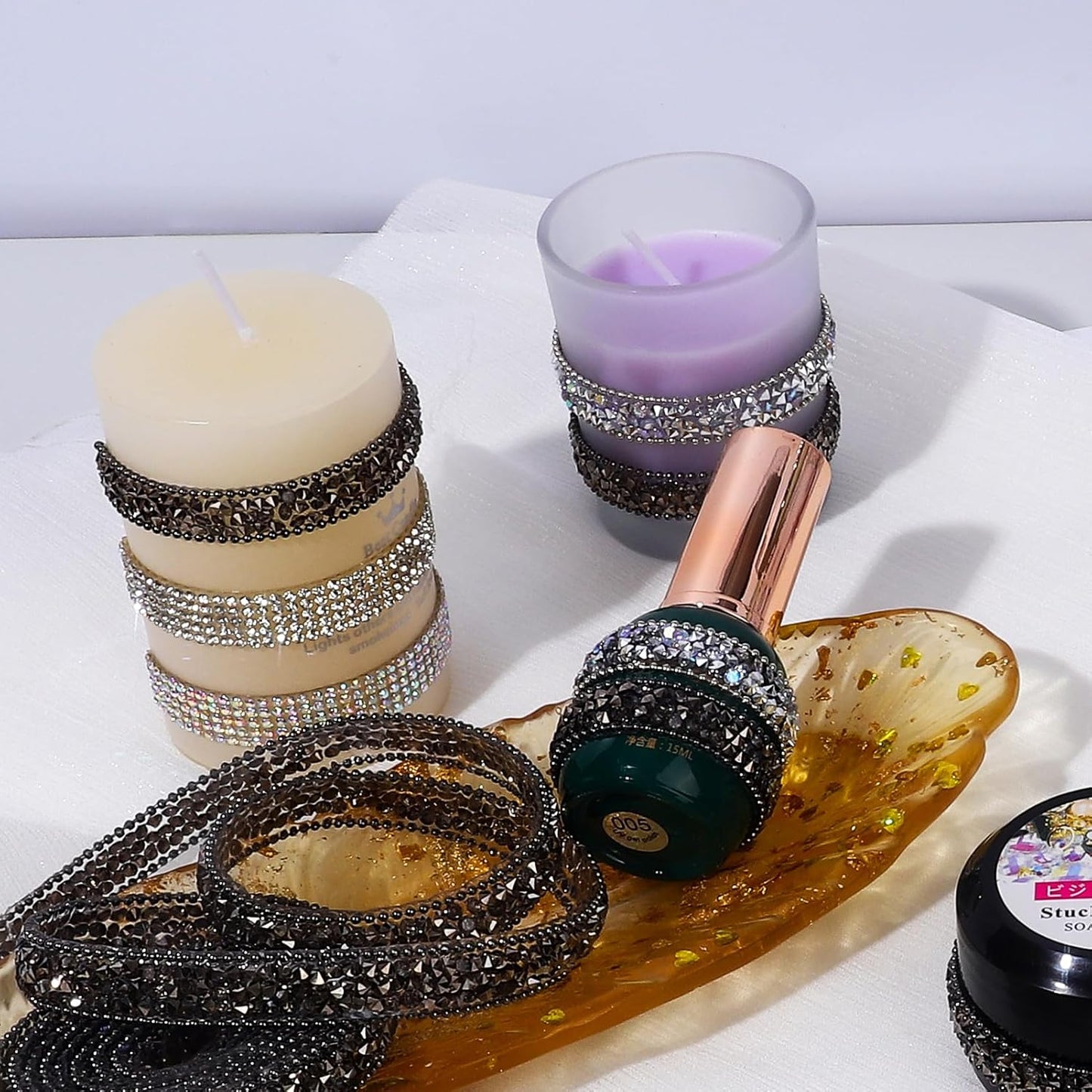 Rhinestone Ribbon 3 Yards Self Adhesive Rhinestone Strips Diamond Ribbon Sticker Crystal Roll Glitter Bling Rhinestones Tape for Crafting DIY Art Decoration (0.4 Inch)