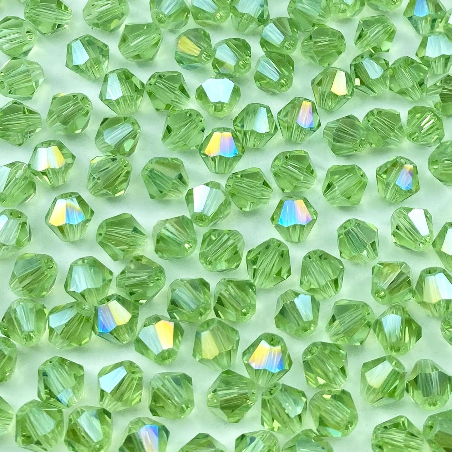 100pcs 8mm Bicone Crystal Glass Beads Loose Spacer Beads Faceted Craft Beads for Jewelry Making DIY Necklace Bracelet Earring Wind Chimes Suncatchers Ornamen(Light Green AB)