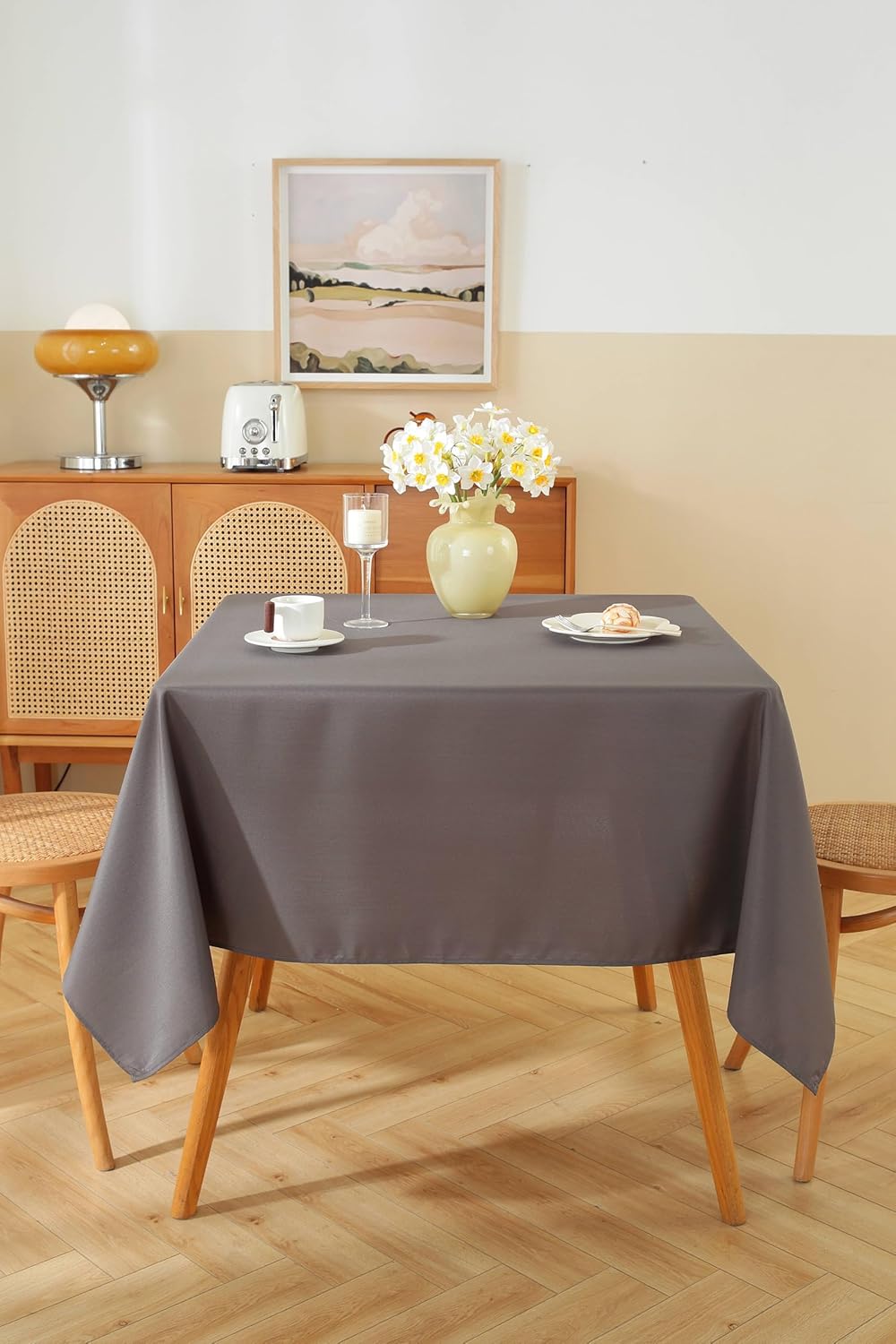 Craft And Party Square Tablecloth, 70 x 70 Inch Charcoal Tablecloth, Polyester Fabric Washable Table Cloth for Home, Party, Wedding or Restaurant Use.