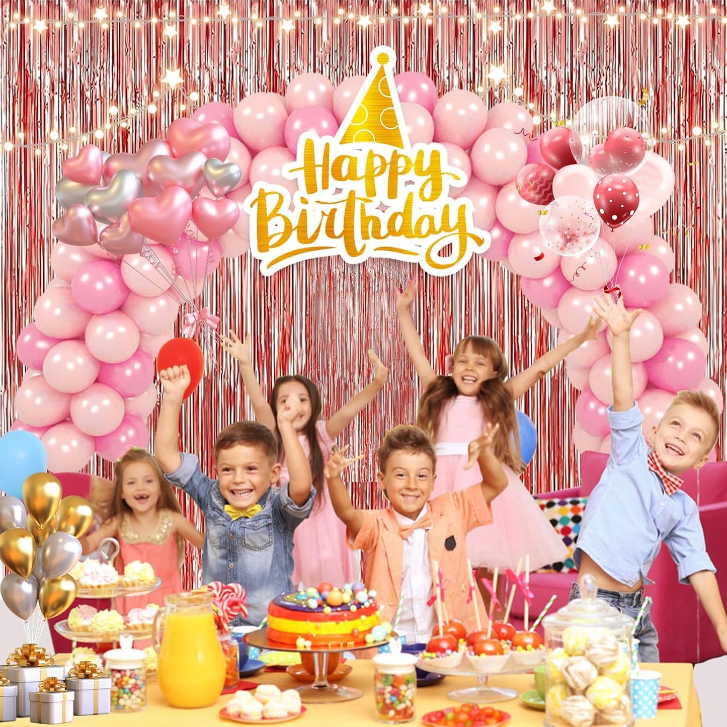 2 Pack 3.2 ft x 9.8 ft Rose Gold Tinsel Curtain Party Backdrop Decorations, Metallic Foil Fringe Backdrop Door for Halloween, Christmas, Birthday Graduation Wedding Party Streamers Photo Backdrop.