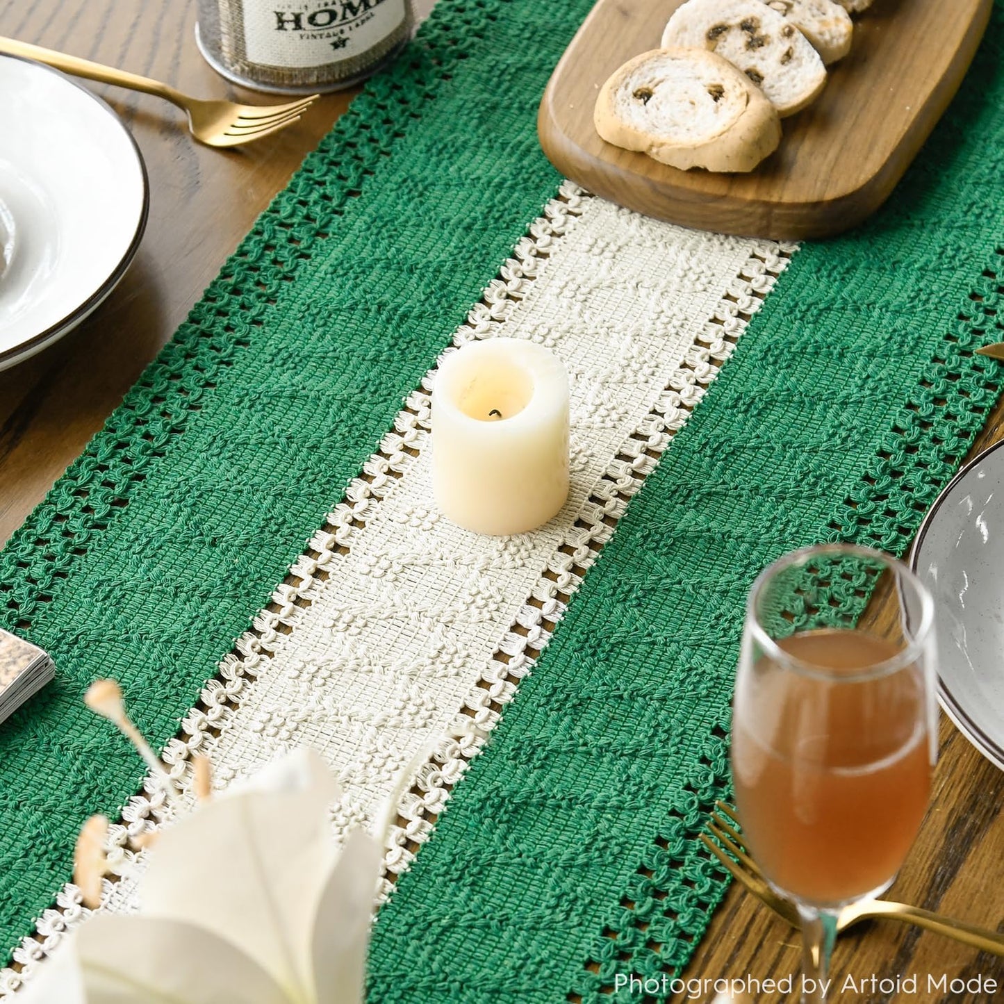 Artoid Mode Dark Green Farmhouse Rustic Table Runner, Seasonal Hollow Kitchen Dining Table Decoration for Home Party Decor 12x90 Inch