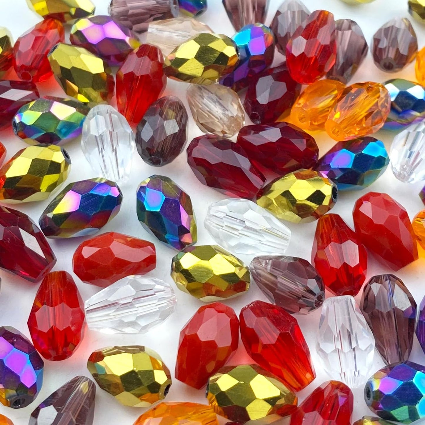 70pcs 8x12mm Teardrop Crystal Glass Beads Vertical Hole Faceted Loose Spacer Beads for DIY Craft Jewelry Making Necklace Bracelet Earring Wind Chimes(Red Series)