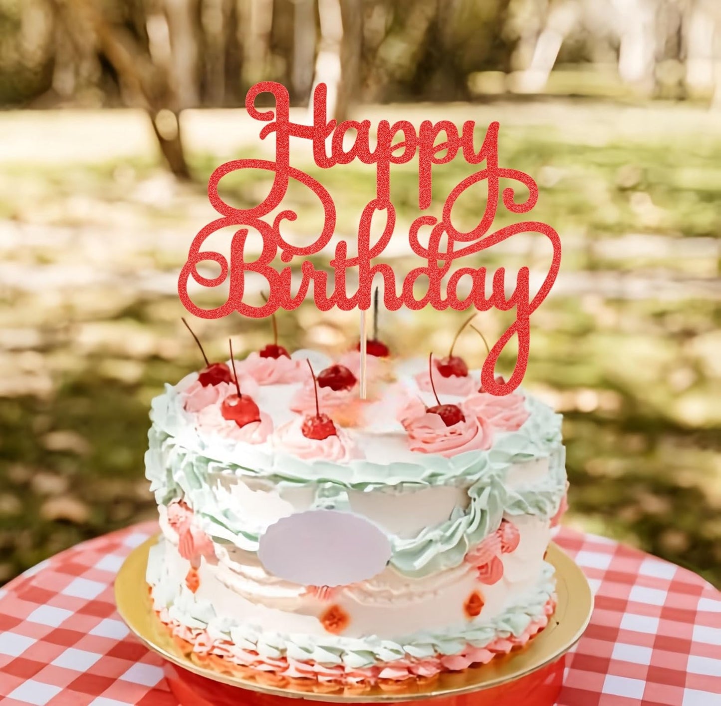 Happy Birthday Cake Topper - Red Glitter Birthday Party Cake Decoration Supplies - Happy Birthday Cake Decor, for Anniversary/Birthday Party Supplies Photo Booth Props
