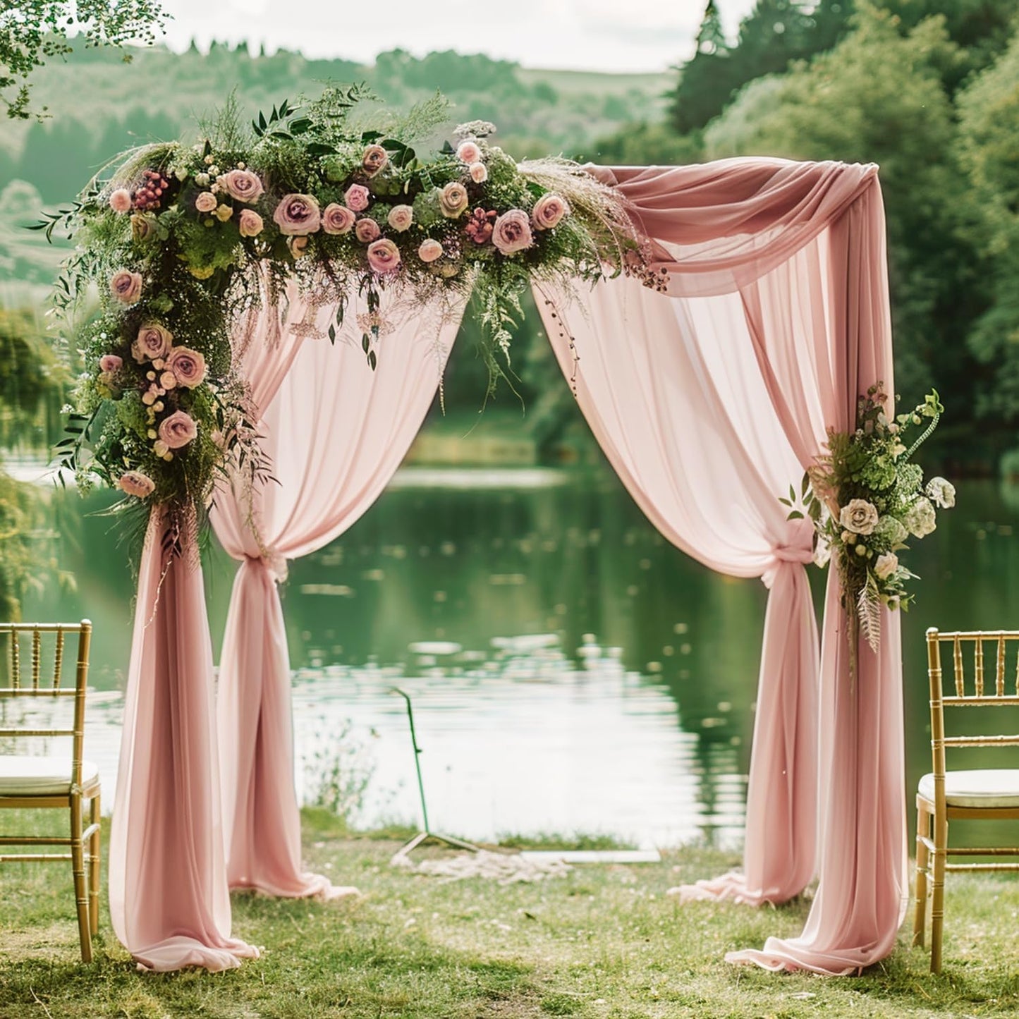 Wokceer Dusty Rose Wedding Arch Draping Fabric Backdrop 4 Panels 28.7" X 20FT Sheer Drapes Fabric for Wedding Arbor Ceremony Party