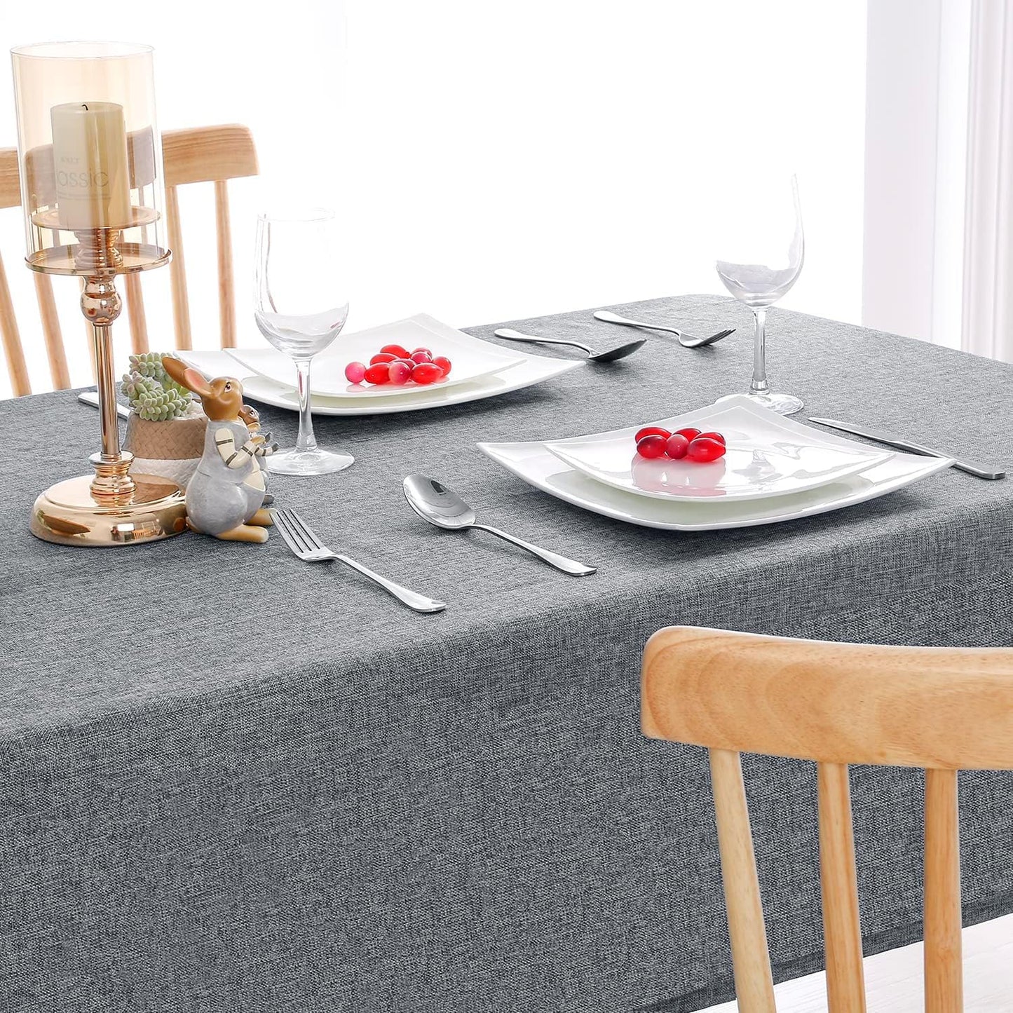 Hiasan 2 Pack Faux Linen Square Tablecloth - Wrinkle and Stain Resistant Washable Table Cloth for Kitchen Dining Room Holiday Table Cover for Party Dinner, Grey, 70 x 70 Inch