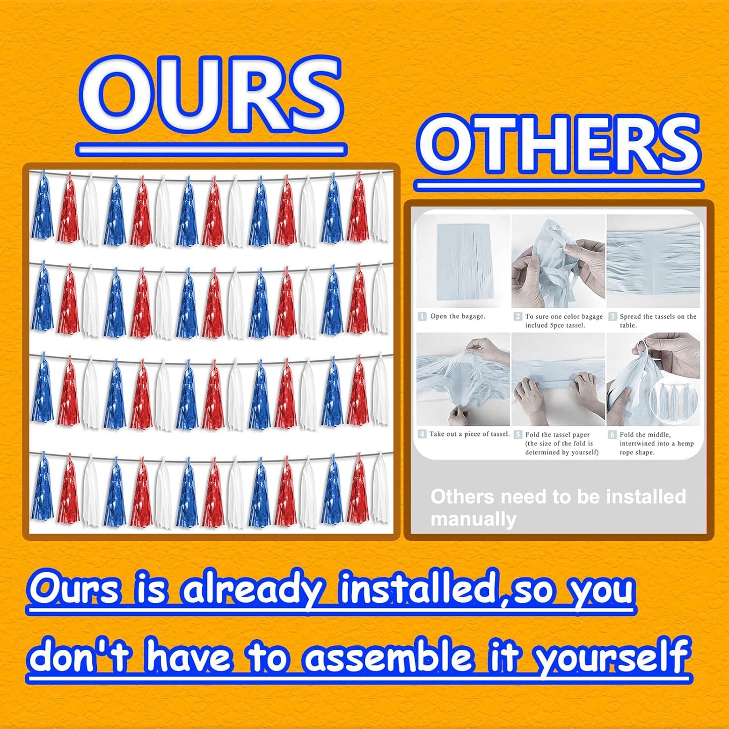 4P Metallic Fringe Tassel Banner Garland Foil Tinsel Streamer Wall Curtain Backdrop for Parade Floats, Graduation, Independence Day, 4th of July, Patriotic Themed Party Decoration(White Blue Red)