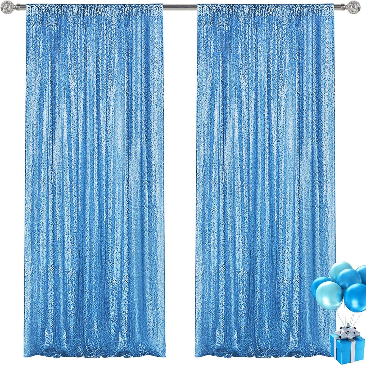 Blue Sequin Backdrop Curtain 2 Pieces 2FTx8FT Glitter Photography Backdrop for Party Wedding Birthday Christmas Decorations