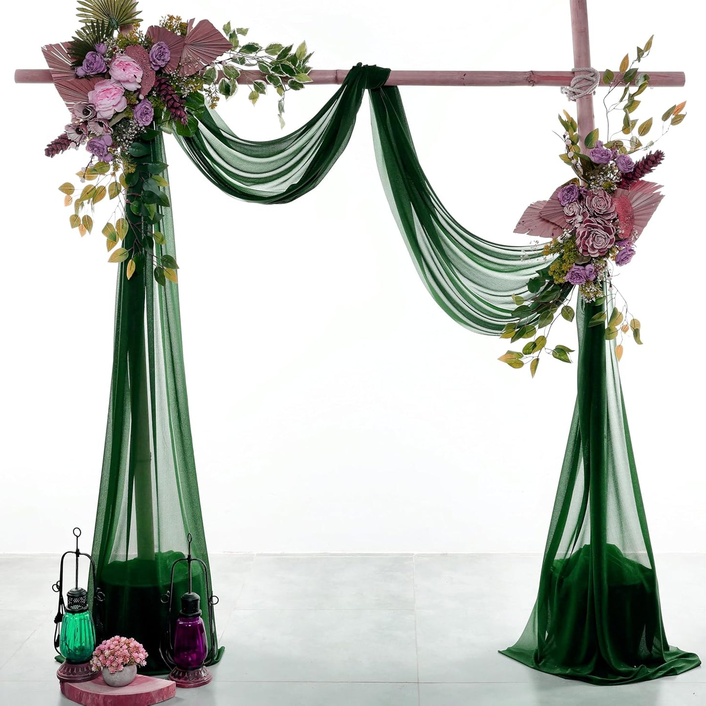 VDS Pack of 1 Panel (30 Inch X 100 Feet) Wedding Arch Draping Fabric Sheer Chiffon Fabric Drapery for Wedding Ceremony Reception Swag Backdrop Canopy Chuppah ARBO Altars Decoration (Hunter Green)