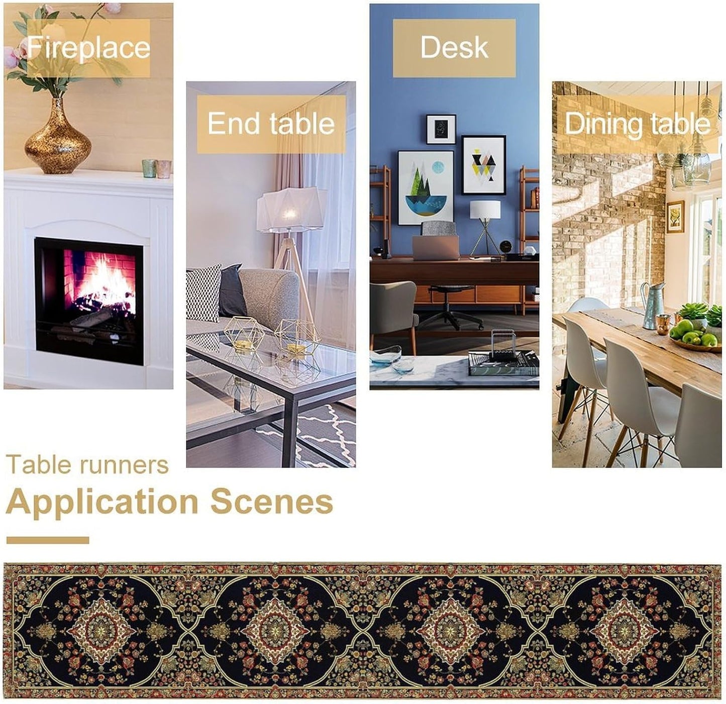 Vintage Boho Floral Table Runner, Rustic Country Farmhouse Black Bohemia Flower Pattern for Home Kitchen Table Decor Dining Cafe Room Wedding Party Decor 13x72in