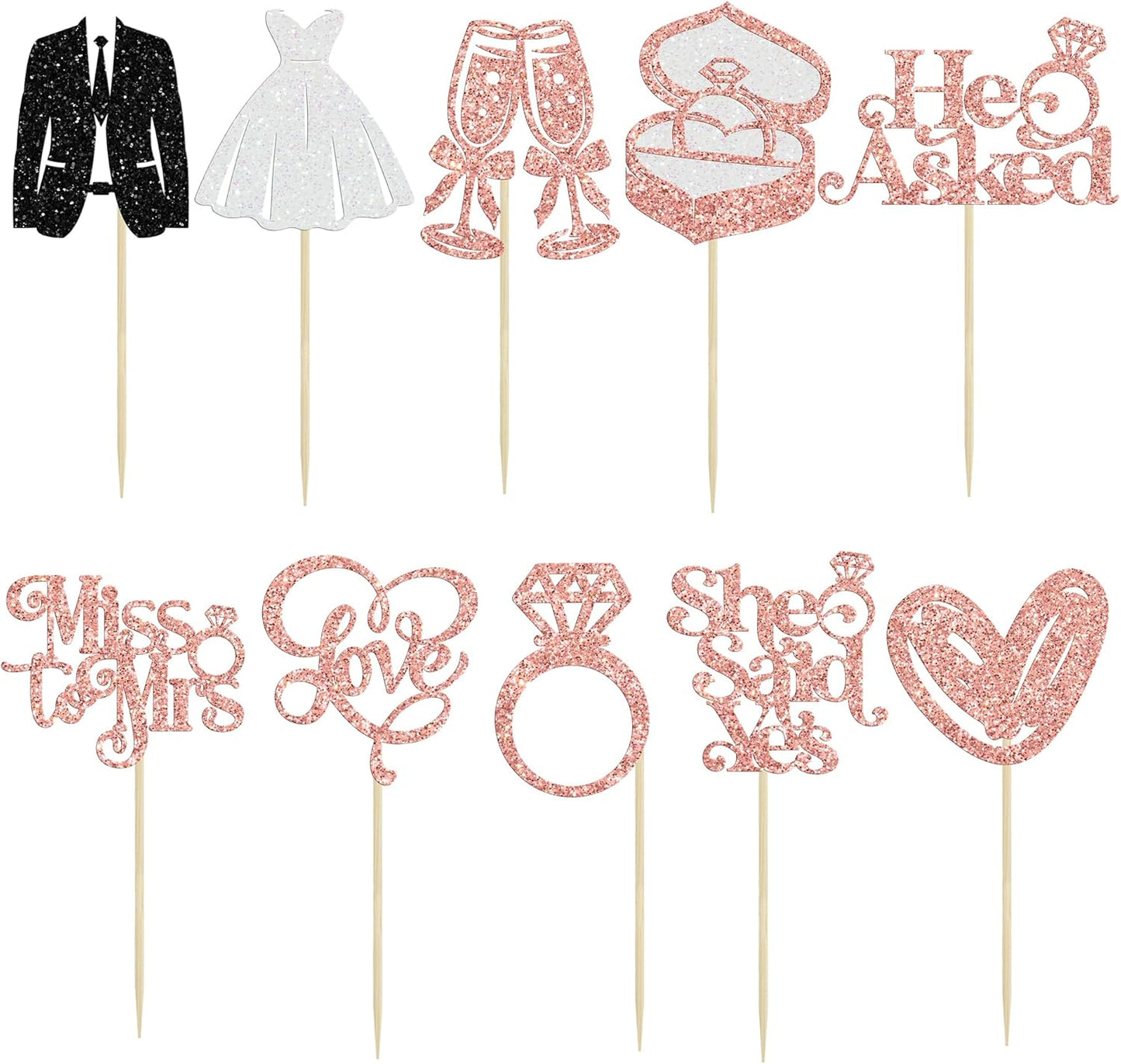 Gyufise 30Pcs She Said Yes Cupcake Toppers Glitter Diamond Ring I Do Love Cupcake Picks Miss to Mrs He Asked Bridal Shower Wedding Engagement Bachelorette Cake Decoration Rose Gold