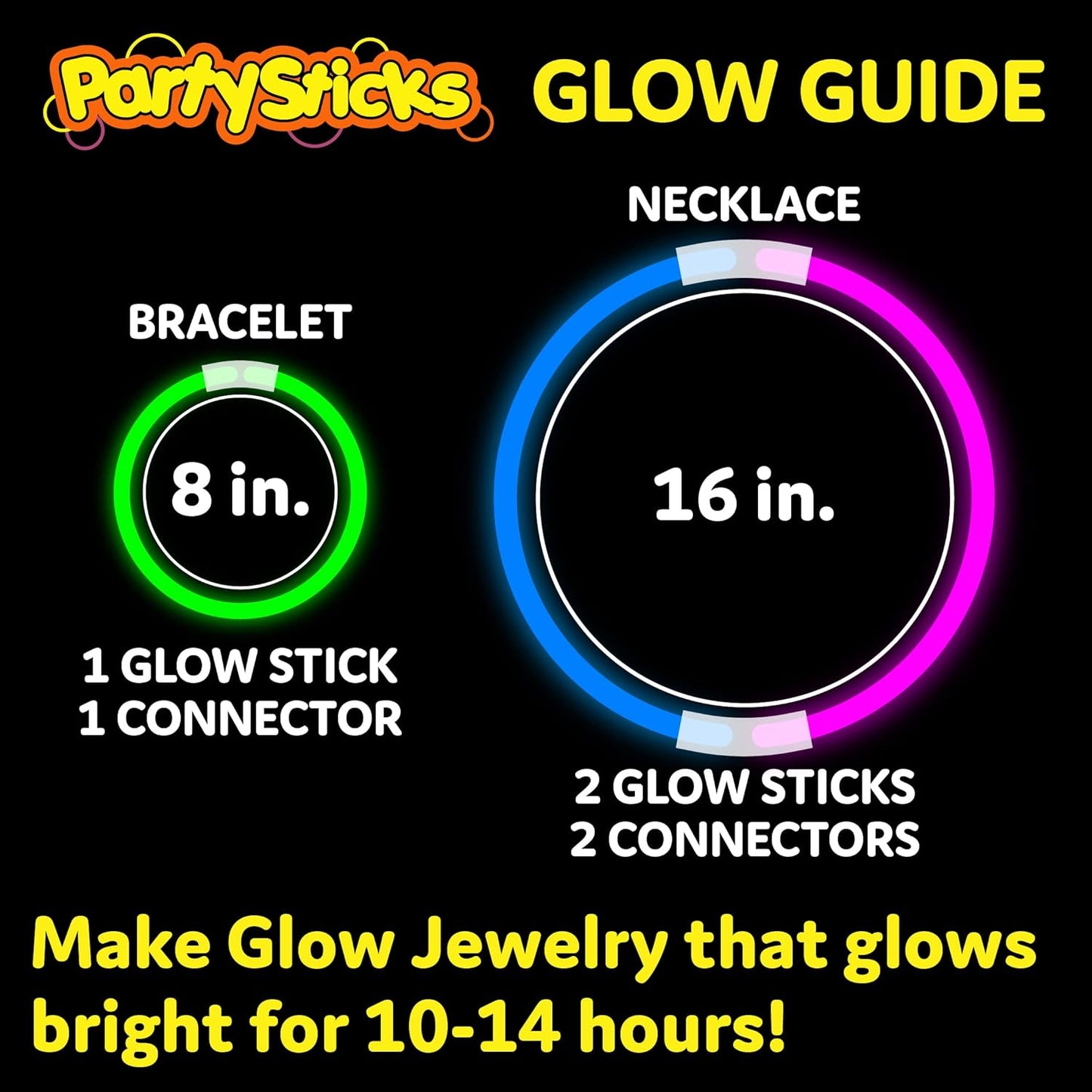 PartySticks Glow Sticks 800 pack - 8 Inch Glow in The Dark Light Up Sticks Party Favors, Glow Party Decorations, Neon Party Glow Necklaces and Glow Bracelets with Connectors