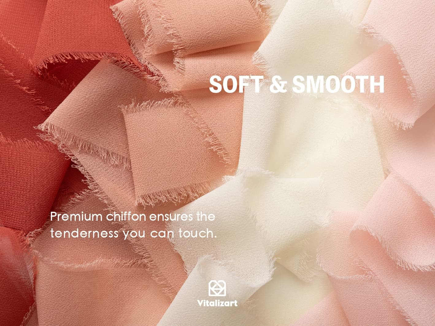 Vitalizart Chiffon Silk Ribbon 1 1/2 Inch x 75 Yd Handmade Frayed Edge Assorted Ribbons for Gift Wrapping Bridal Bouquets Baby Shower Wedding Invitations