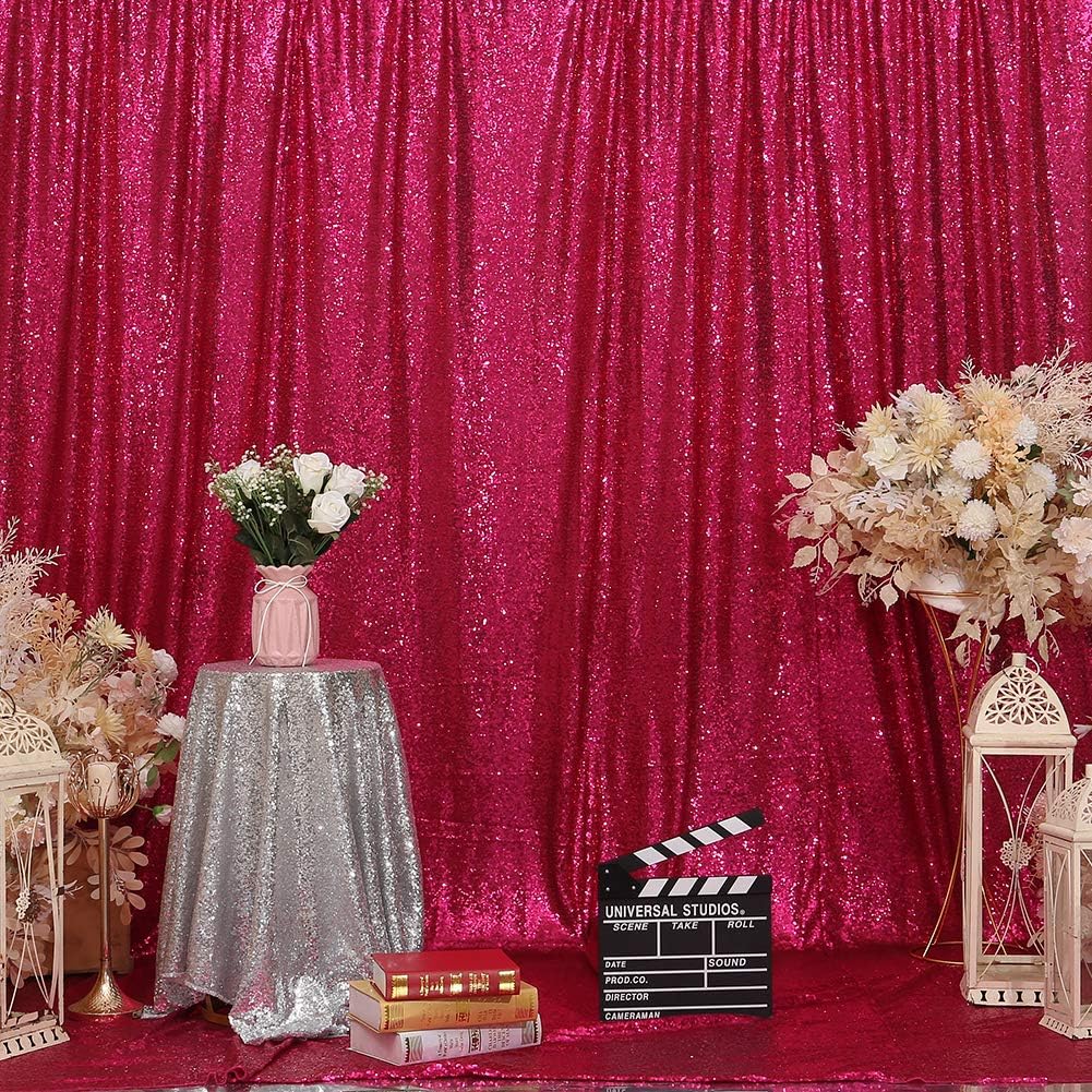Eternal Beauty Hot Pink Sequin Backdrop, 6x8 Ft Glitter Background Curtains for Shimmer Photography Party Wedding Birthday Back Drop Decor