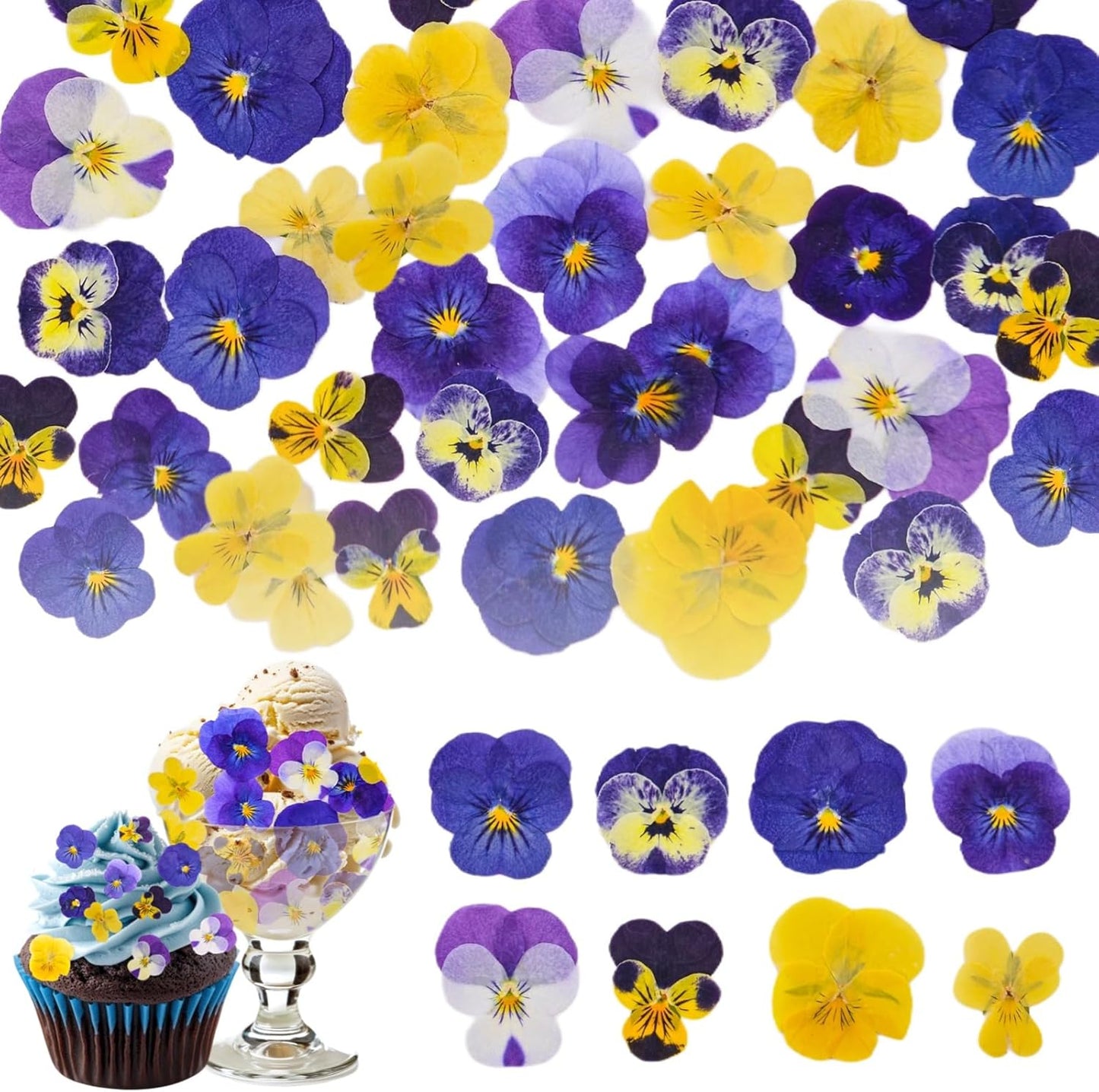 70 Pcs 8 Kinds Natural Dried Pressed Edible Flowers for Cake Topper Decorating - Mix Viola Tricolor for Cupcake Toppers, Cocktails, Resin Jewelry Making, DIY Art Crafts