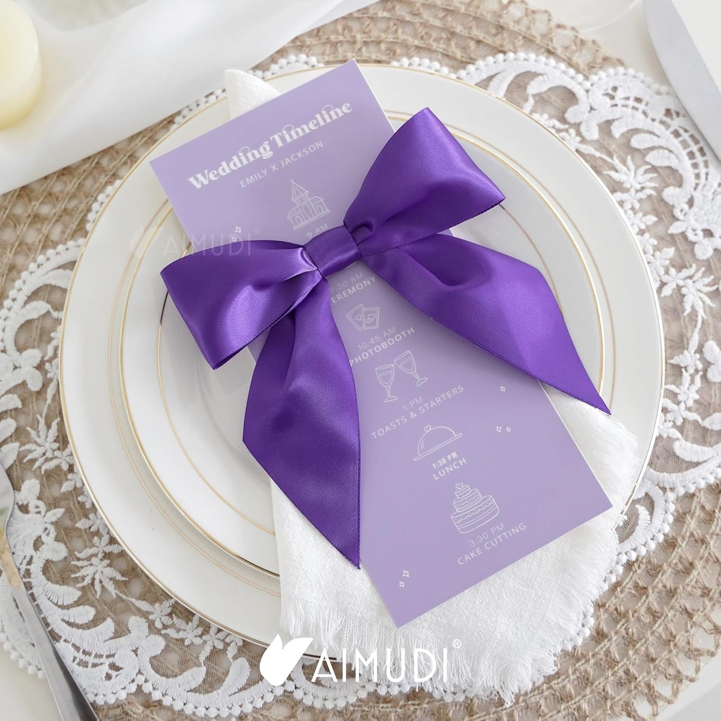 AIMUDI Purple Satin Bows 5.5" Bows for Gift Wrapping Satin Twist Tie Bows Premade Ribbon Bows for Treat Bags Invitations Baskets Crafts Wreaths Wedding Birthday Baby Shower Party Decorations, 24 PCs