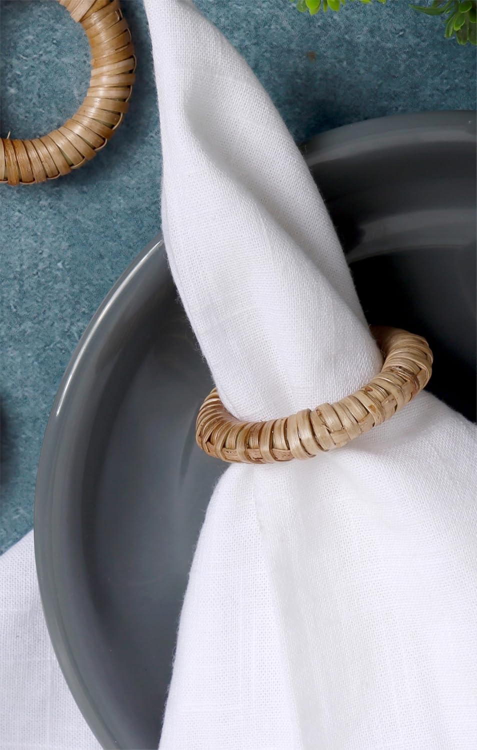 Woven Napkin Rings Set of 12 - Handmade Rattan Napkin Holders for Farmhouse Table Décor, Rustic Holiday Dining, Wedding, Thanksgiving, Christmas & Everyday Use (Natural) - CLEENTABLE