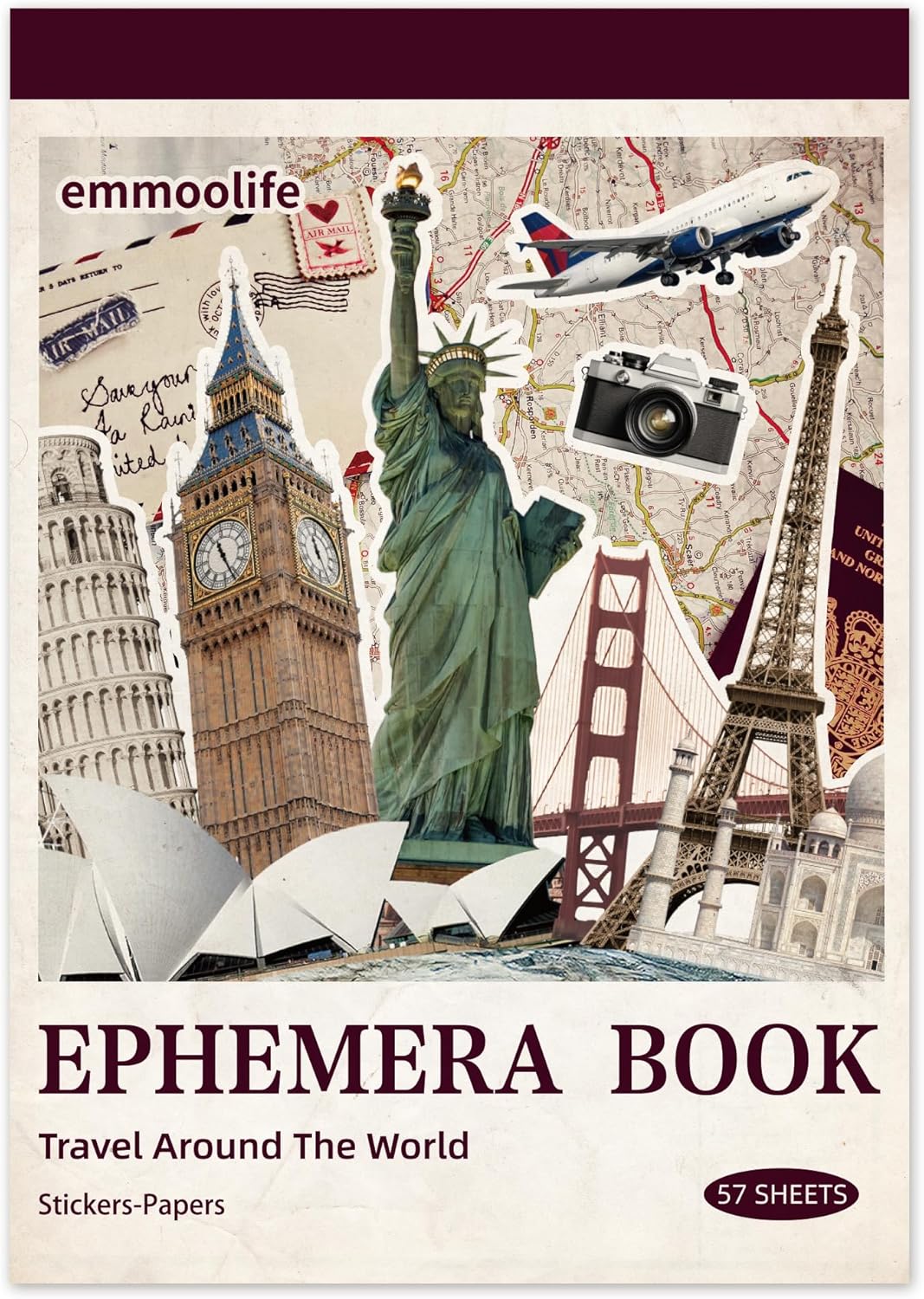 57 Sheets Vintage Travel Scrapbook Sticker Book, 500+ Vintage & Modern Stickers for Scrapbooking, 25 Pcs Ephemera Papers Art Scrapbook Supplies for Adults Teens Women Girls Junk Journal Journaling