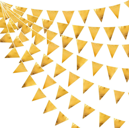 Gold Party Decorations Metallic Fabric Triangle Pennant Banner Gold Flag Bunting Garland for Graduation Birthday Wedding Anniversary Bridal Shower Bachelorette Engagement Hen Party Decoration Supplies