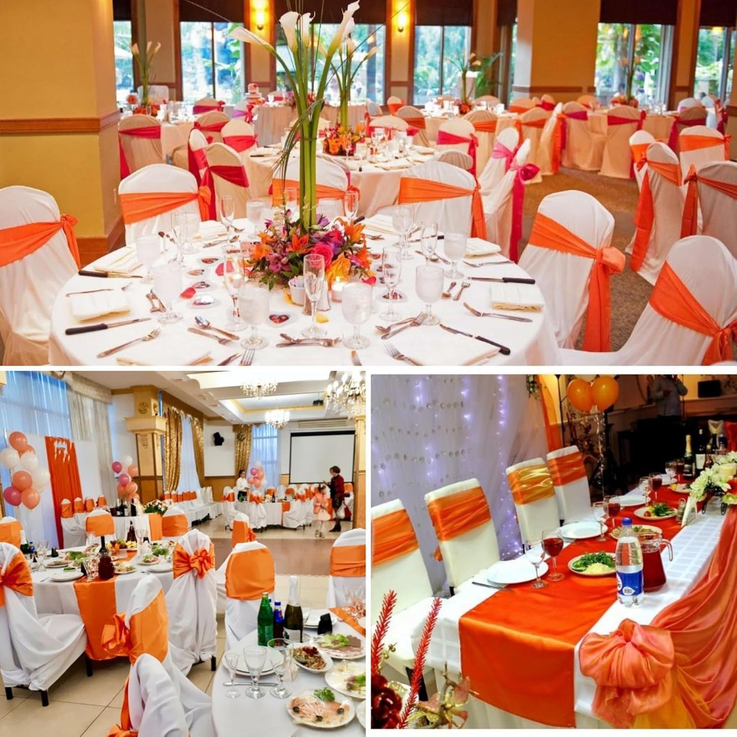 100 PCS Satin Chair Sashes Decorative Bow Chair Sashe Ties Ribbon Bows Chairs Cover Band for Wedding Birthday Party Ceremony Reception Banquet Events Hotel Home Kitchen Thanksgiving(7x 108inch,Orange)