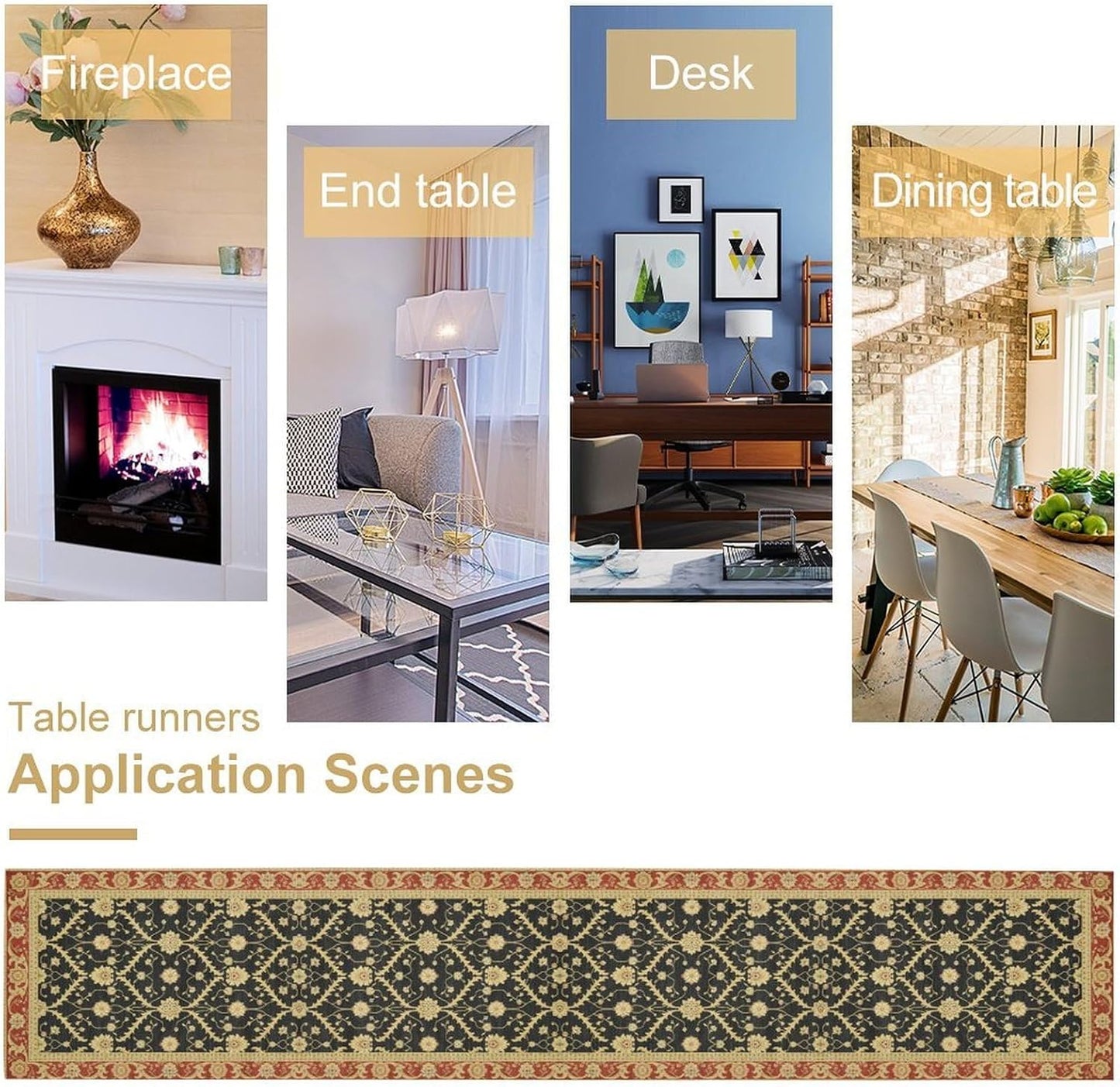 Vintage Morris Floral Table Runner, Boho Rustic Farmhouse Flower Pattern for Home Kitchen Table Decor Dining Coffee Room Party Decor 13x60in