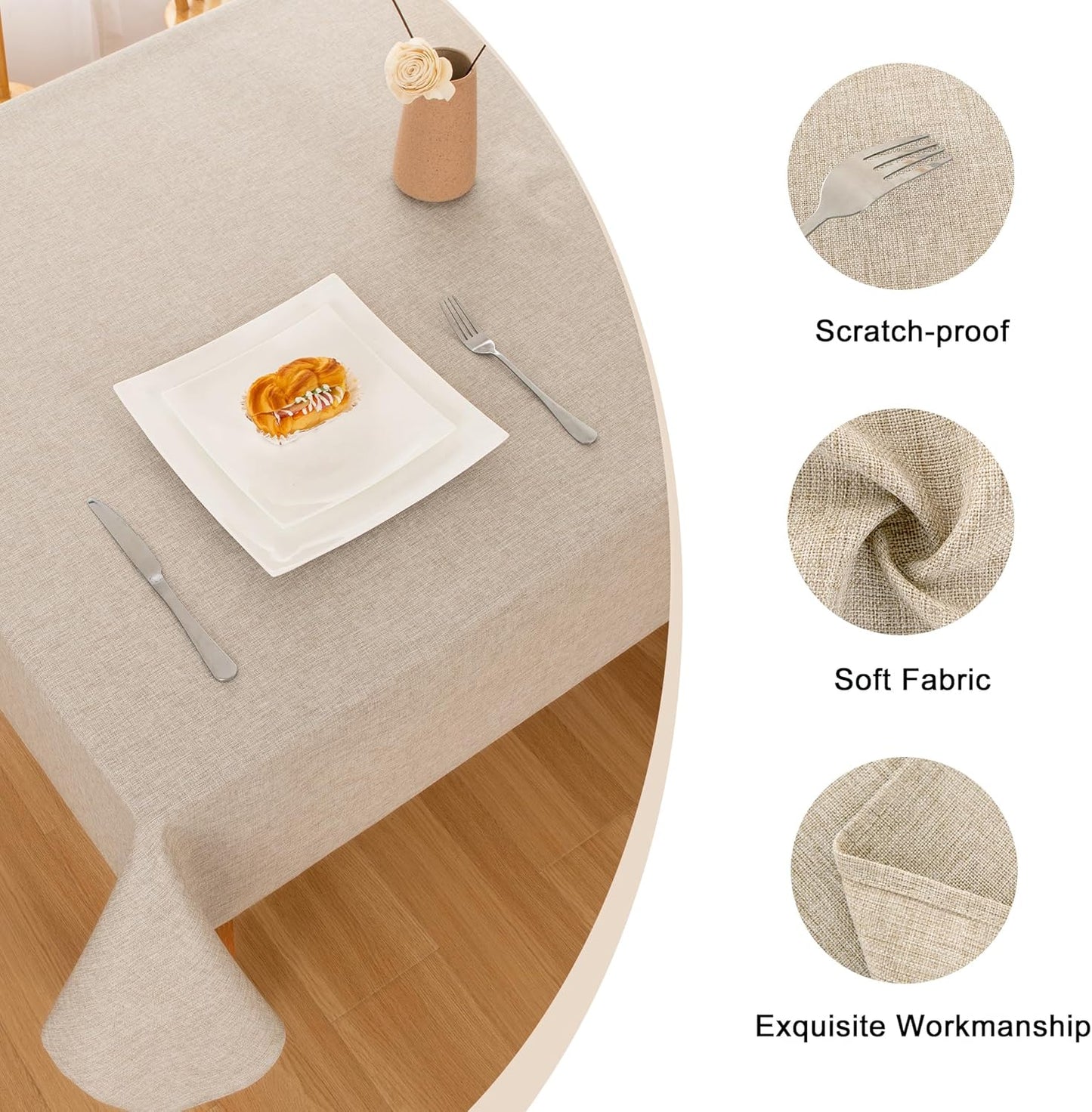 Hiasan 2 Pack Faux Linen Rectangle Tablecloth - Wrinkle and Stain Resistant Washable Table Cloth for Kitchen Dining Room Holiday Table Cover for Dinner, Beige, 60 x 140 Inch