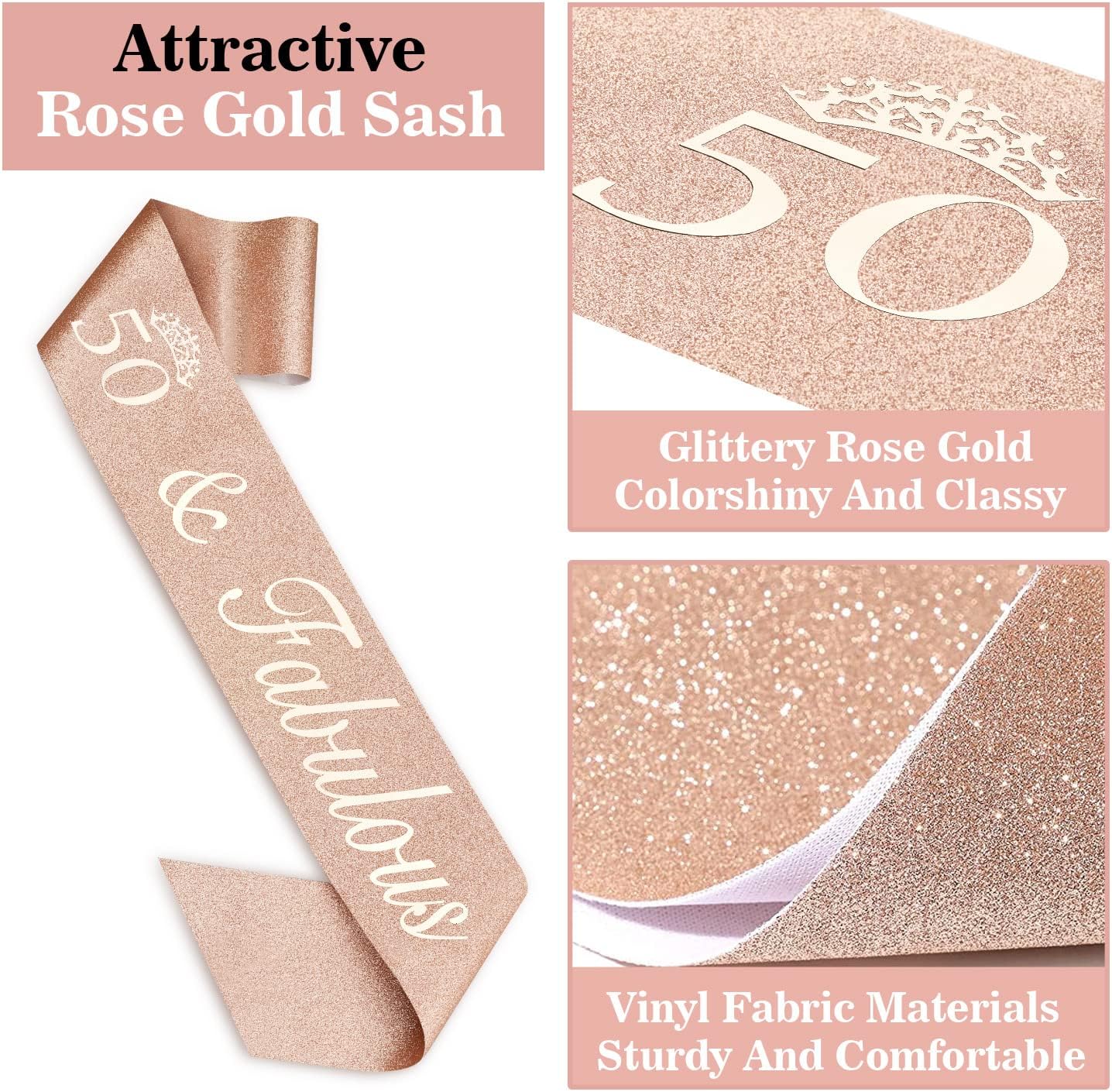 50th Birthday Decorations for Women, Including 50th Birthday Sash and Crown, Cake Topper and Candles, 50 Year Old Gifts for Women