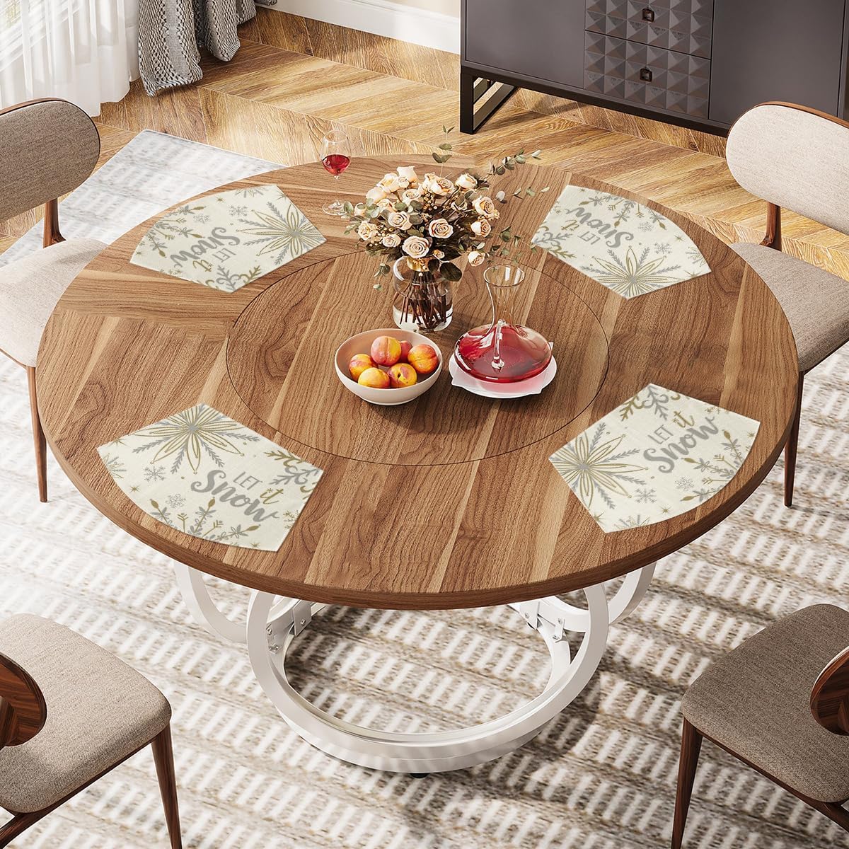 Artoid Mode Christmas Snowflakes Wedge Shape Placemats for Round Table Set of 6, Let it Snow Winter Winter Seasonal Kitchen Dining Table Decoration for Indoor Party Home