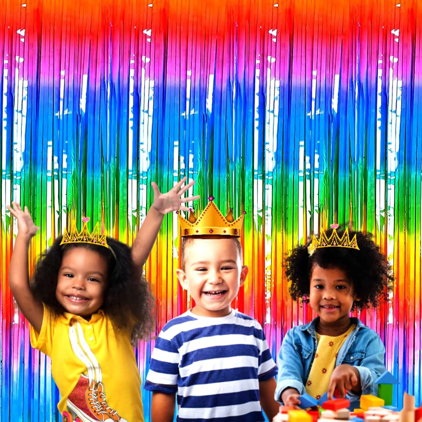 4 Pack Rainbow Foil Fringe Curtain Backdrop, 3.3Ft x 9.8Ft Colorful Metallic Tinsel Foil Streamers Curtains for Photo Booth, Wedding, Thanksgiving, Birthday, Christmas, Halloween Party Decoration