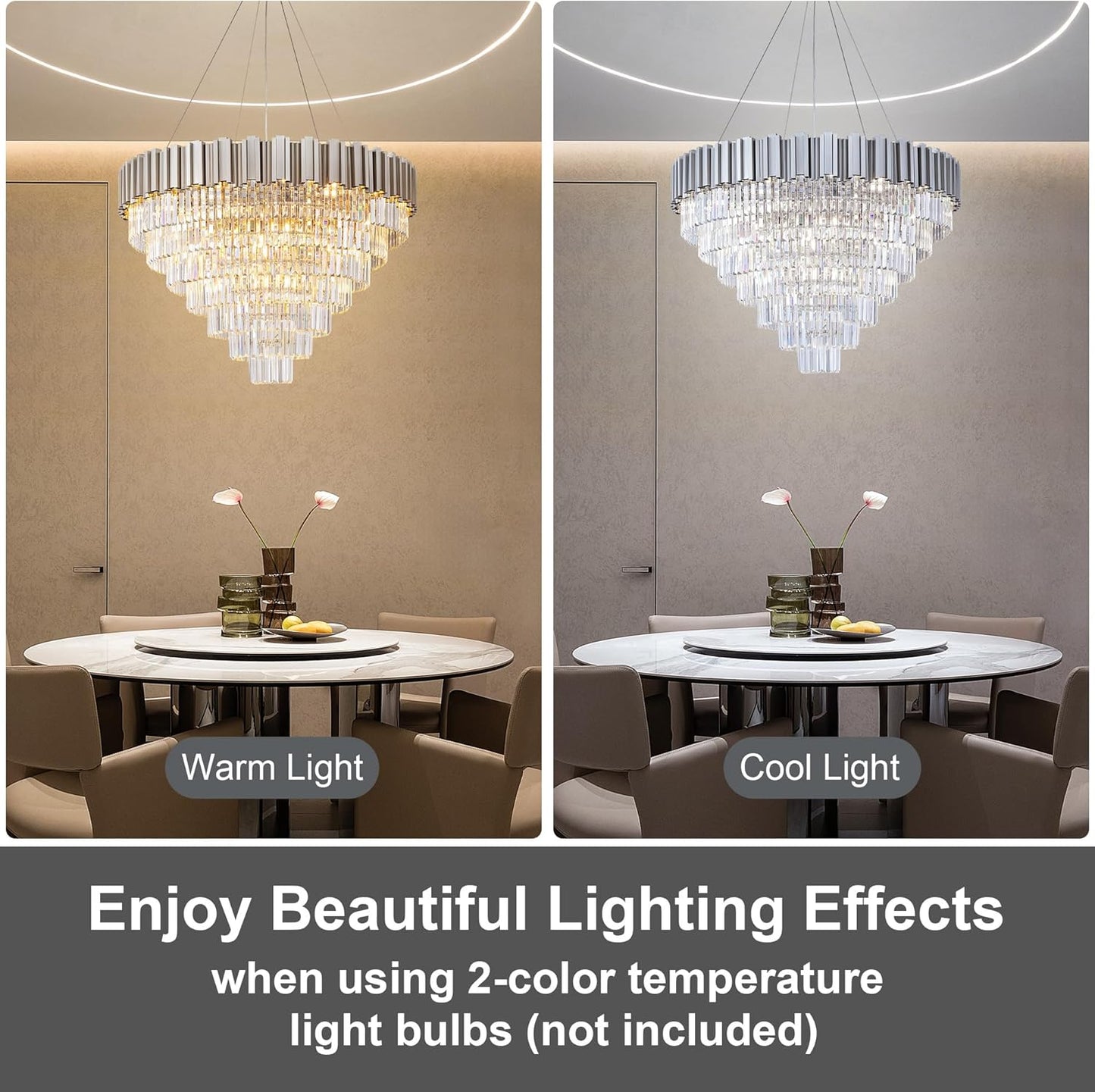 39" Silver Crystal Chandelier, 21-Light Modern Luxury Round Chandelier, 7-Tier Contemporary Tiered Chandeliers Light Fixture for Dining Room, Living Room, Bedroom, Foyer, Entryway, Kitchen