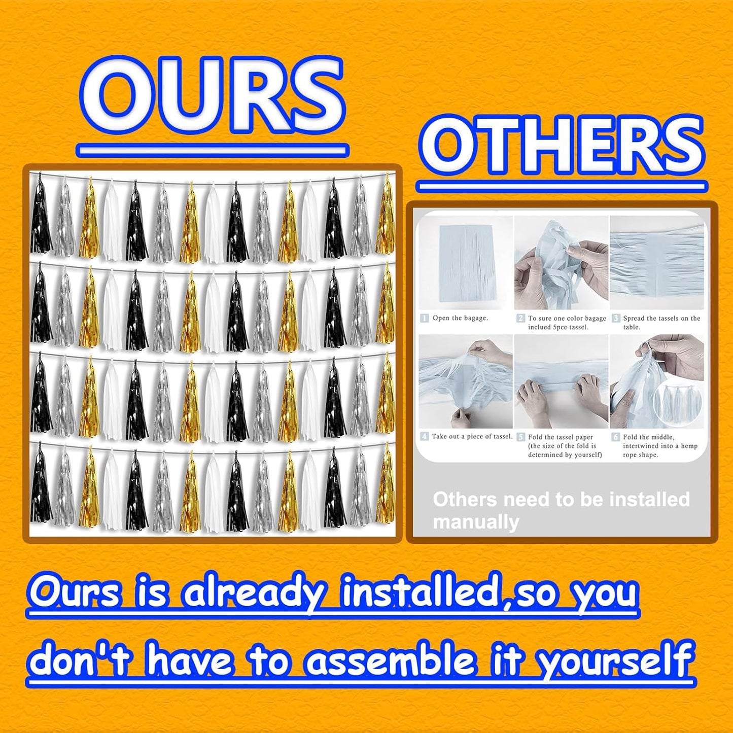 4P Black Gold Silver Foil Fringe Tassel Banner Garland Metallic Tinsel Streamers Wall Hanging Curtain Backdrop Banner for Parade Floats, 2024 Graduation Decorations, New Years Decorations, Father' Day