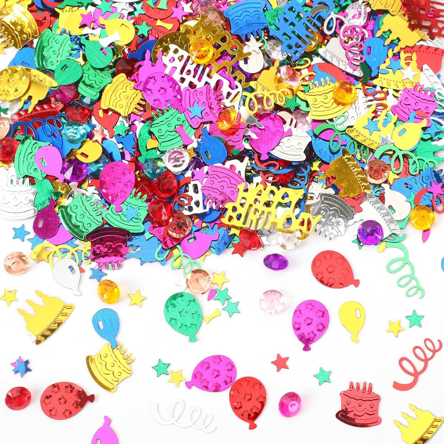 MARFOREVER Happy Birthday Glitter Confetti, Birthday Party Metallic Foil Table Confetti Multicolor Cake Balloon Sprinkles Table Centerpiece for Baby Shower Party Decorations