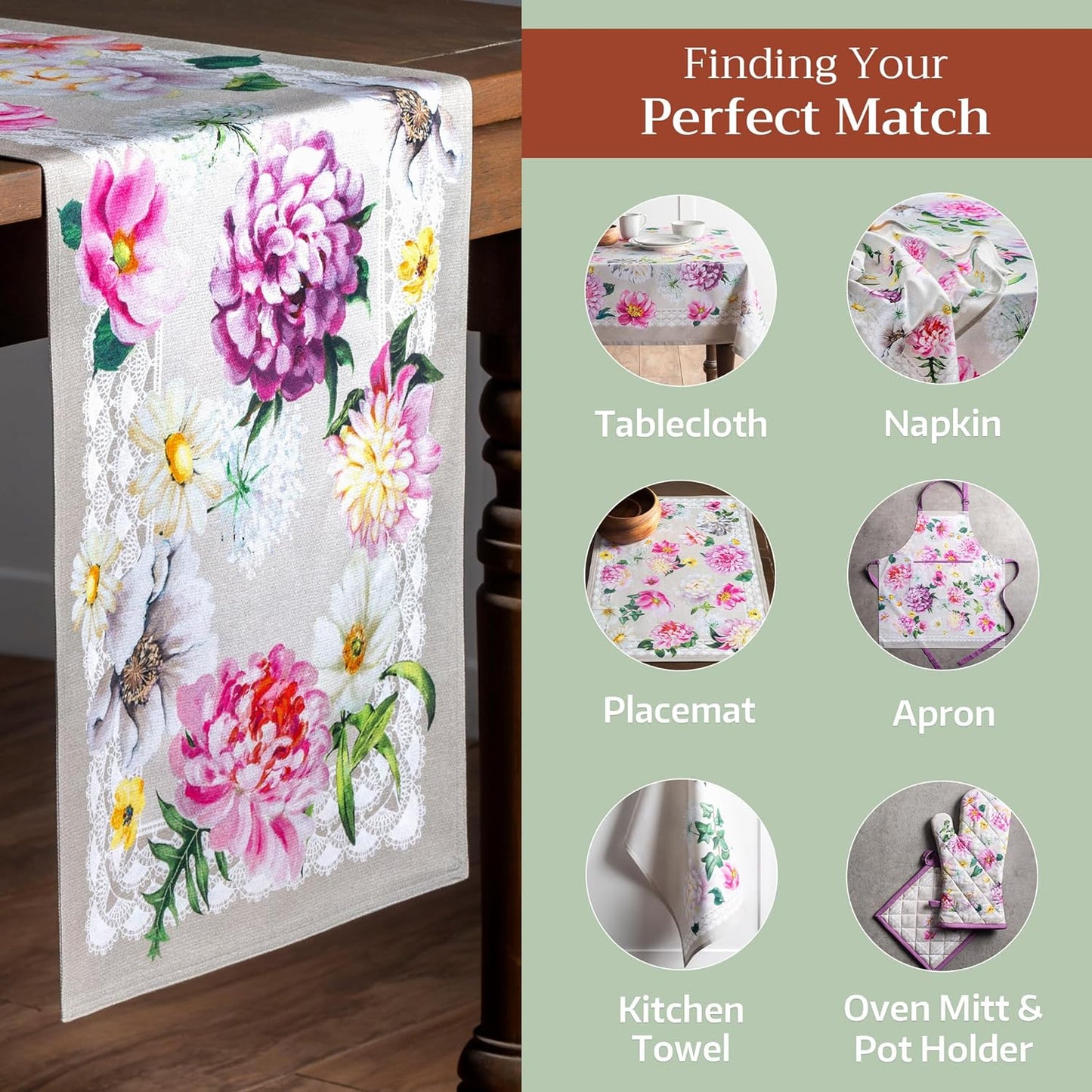 Maison d' Hermine Table Runner 100% Cotton Double Layer Table Runners 72 inches Long Decorative for Home Kitchen Dining Party Baby Shower Wedding Bridal Shower Spring Summer (Pivoine, 14.50" x 72")