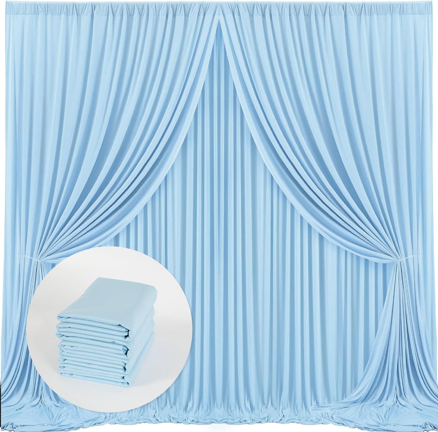 MYSKY HOME 20ft x 10ft Light Blue Backdrop Curtains for Parties, Wedding, Stage - Rod Pocket Sliding Drapes, Photography Backdrop for Baby Showers (5ft x 10ft, 4 Panels)