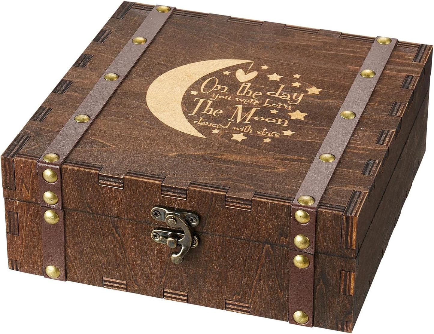 AW BRIDAL Baby Keepsake Box Engraved Wood Memory Box for Baby Newbron Girls Boys Stroage Box with Lid Baby Shower Gifts Wood Storage Box