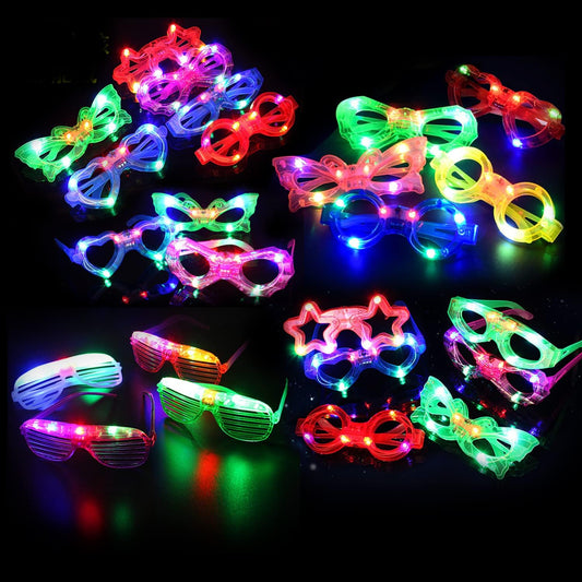 35 Pcs LED Glasses 7 shapes 6 LED Glow In The Dark Party Supplies Favor for Kids Adults shutter heart round star butterfly Glow Sticks Light Up Glasses fit Birthday Halloween Christmas Valentine's Day