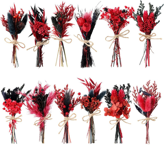 10/12/24/36 Pack Mini Dried Flowers for Vase Wedding Various Mini Bouquet Dried Small Wildflowers Natural Flowers Bulk for Crafts DIY Decor (12, Halloween Color3)