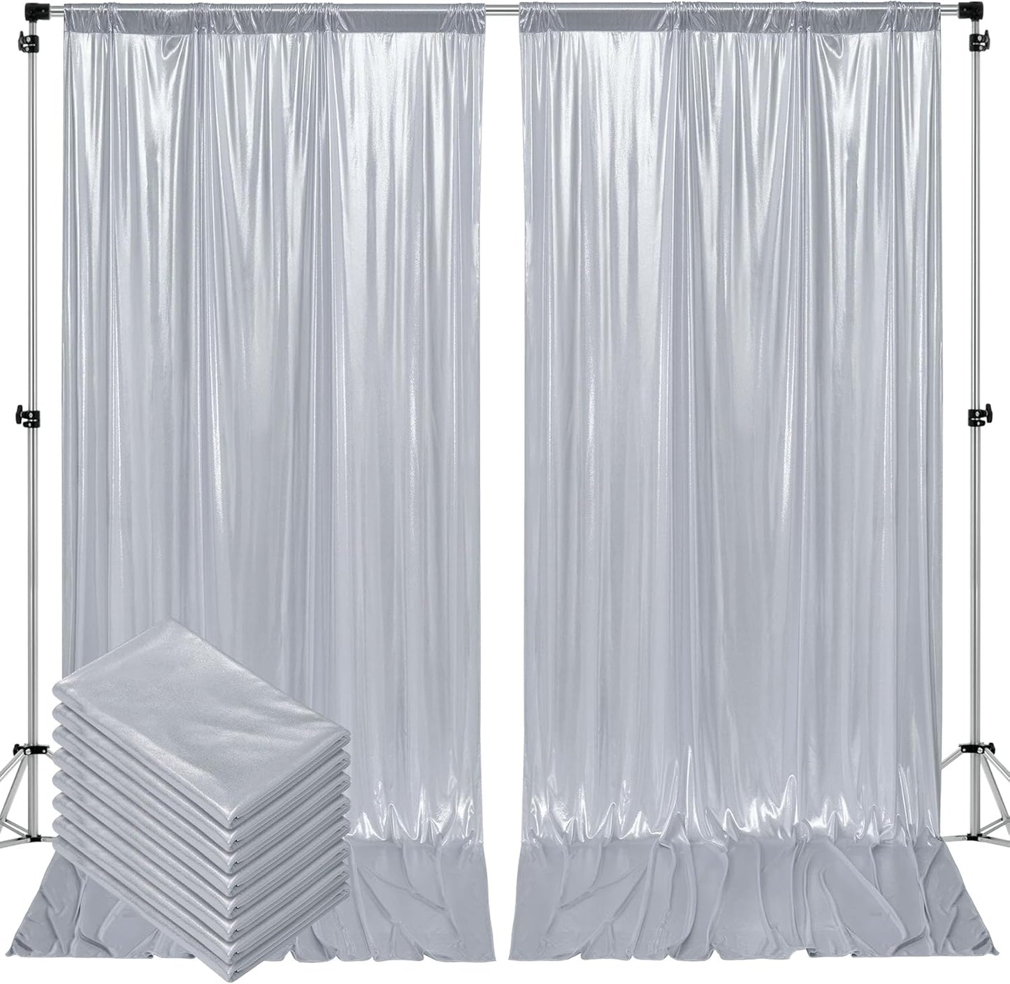 Outpain Thick 40 ft x 10 ft Silver Sequin Backdrop Curtain for Parties, Wrinkle Free Glitter Photo Backdrop Drapes 8 Panels 5x10ft Silver Back Drop Cloth for Wedding Christmas Photography Background