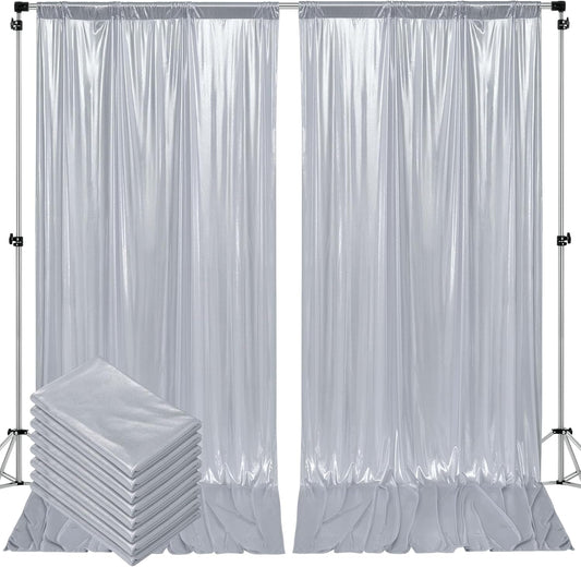 Outpain Thick 40 ft x 10 ft Silver Sequin Backdrop Curtain for Parties, Wrinkle Free Glitter Photo Backdrop Drapes 8 Panels 5x10ft Silver Back Drop Cloth for Wedding Christmas Photography Background
