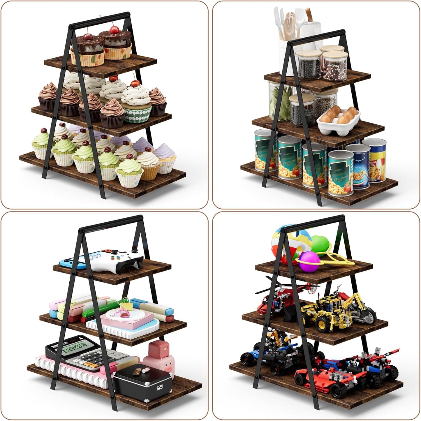 2 Pack Cupcake Stand 3 Tier Dessert Stand for 56 Cupcakes Dessert Table Display Set Wooden Cupcake Display Trays for Wedding,Birthday, Graduation, Party Decorations, Rustic Brown