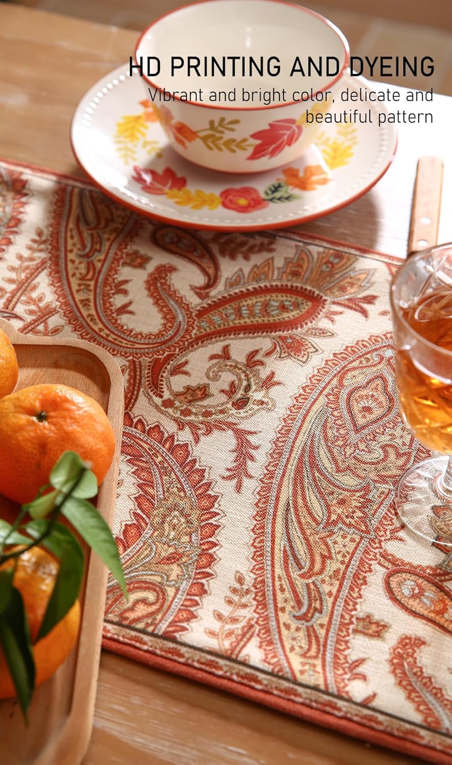 ISAENNE Designer Elegant Red Linen Table Runner 87 Inches Long,Vintage Paisley Pattern Durable Table Runners for Dining Tables,Thanksgiving,Kitchen Tables,Christmas,12"*87"-Chauffrey A