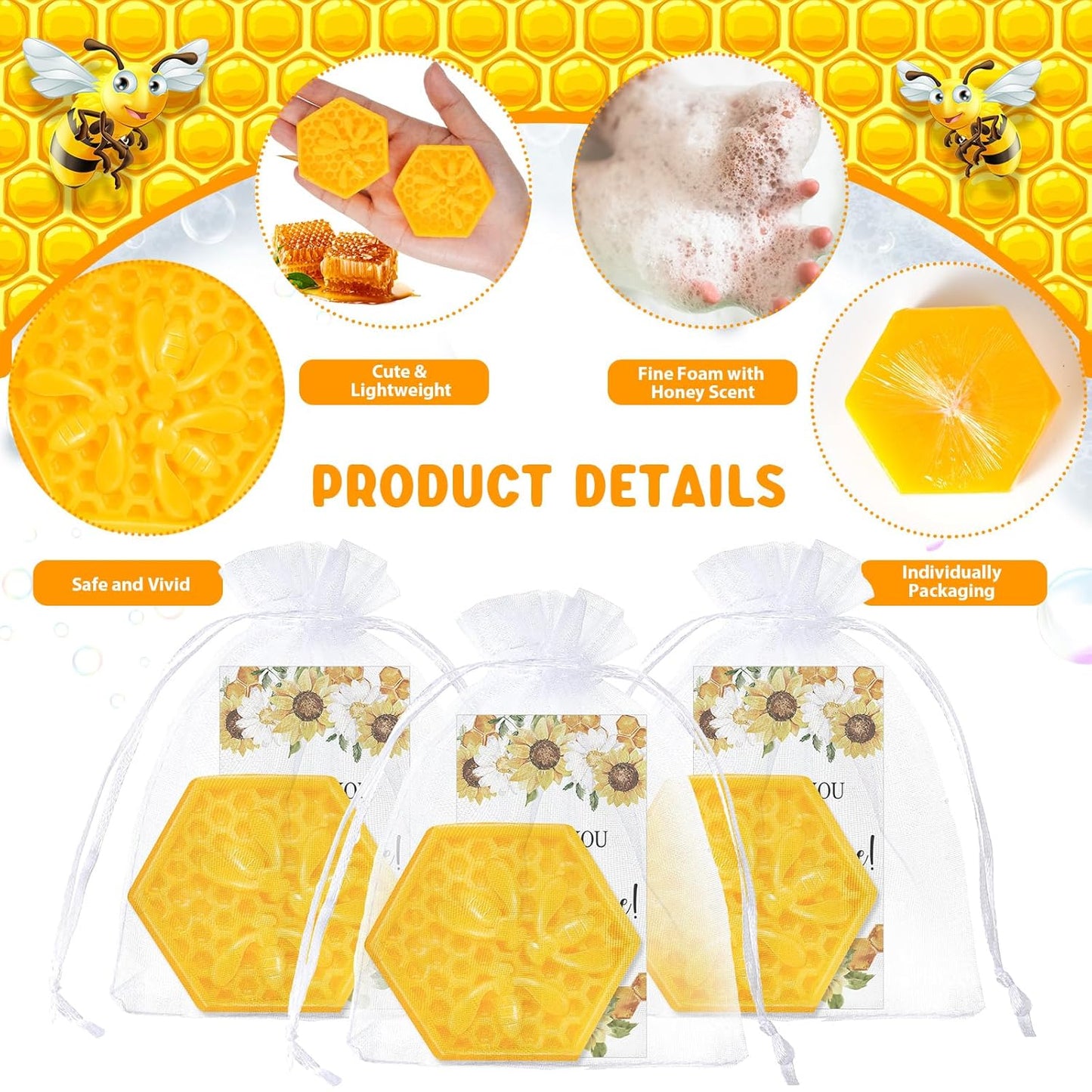 Demissle 100 Set Bee Themed Baby Shower Favors Including Honeycomb Soap with Thank You Card Gift Bags Honey Soap Gift for Guest Gender Reveal Party Decorations Baby Shower Game Prizes