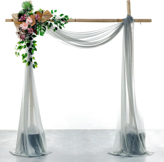 VDS Pack of 1 Panel (30 Inch X 20 Feet) Wedding Arch Draping Fabric Sheer Chiffon Fabric Drapery for Wedding Ceremony Reception Swag Backdrop Canopy Chuppah ARBO Altars Decoration (Grey)