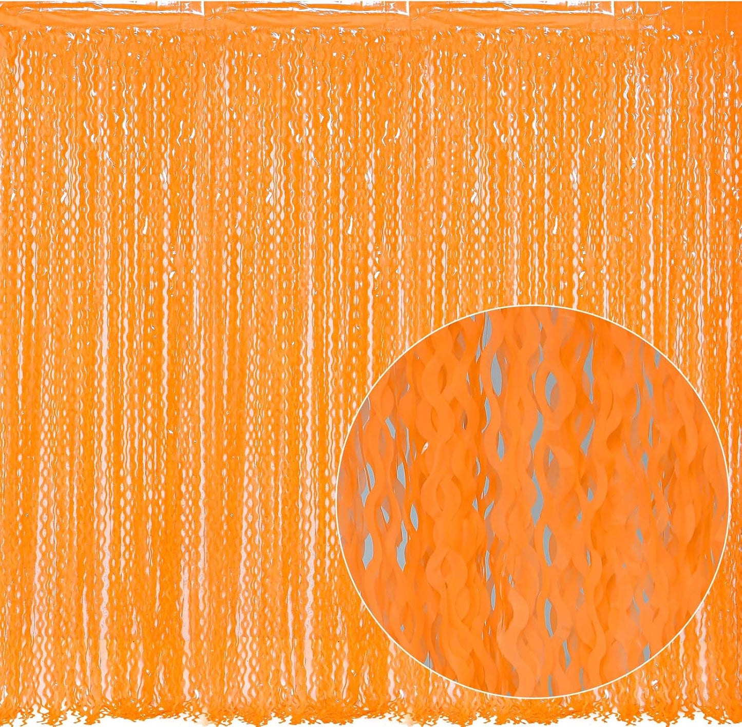 4 Pack Wavy Orange Foil Fringe Curtain Party Decorations - Orange Foil Backdrop Birthday Wedding Halloween Thanksgiving Friendsgiving Fall Party Decorations Supplies