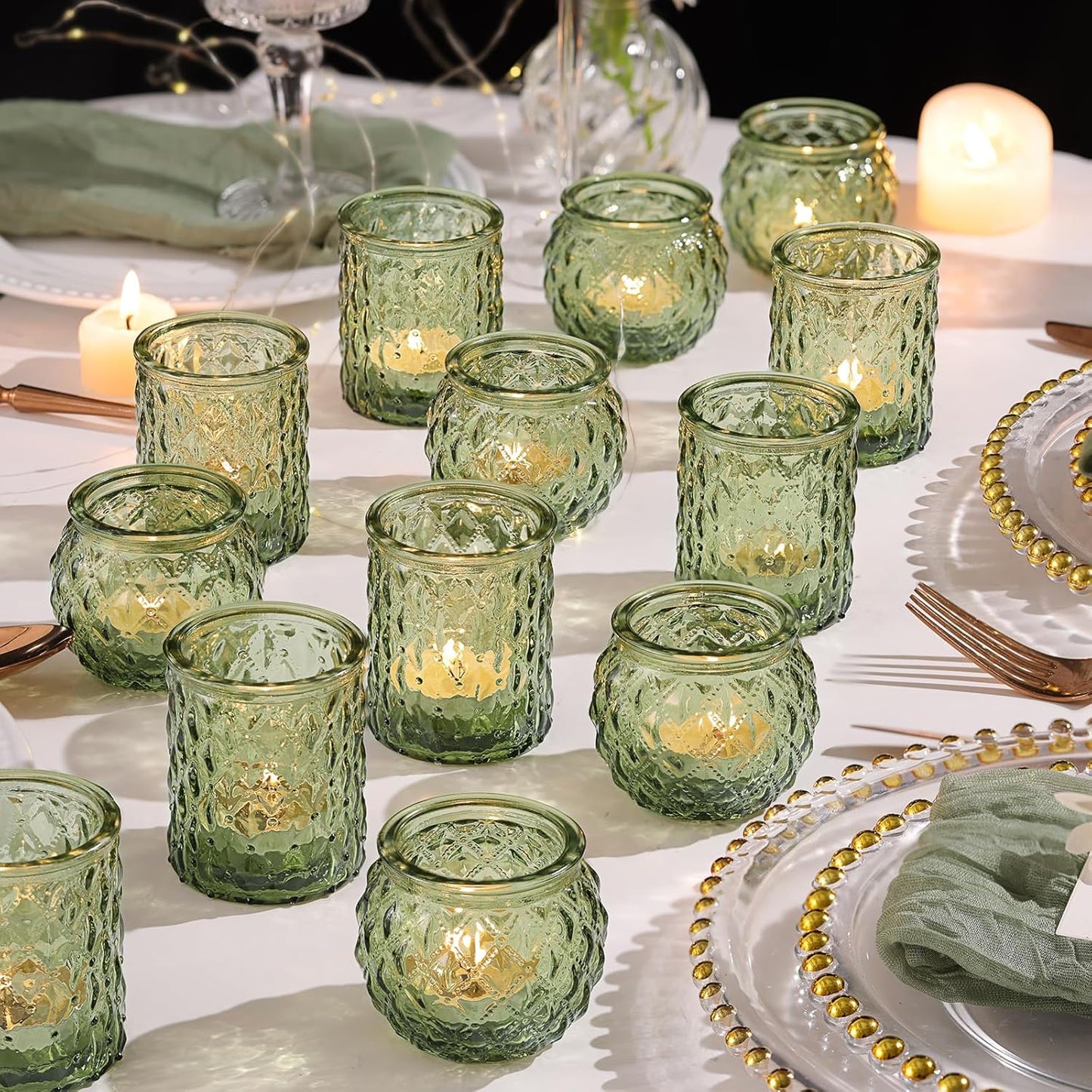 36pcs Assorted Green Votive Candle Holders, Tea Lights Candle Holder for Table Centerpiece, Green Candle Holders for Wedding, Bridal Shower and Tea Party Decorations